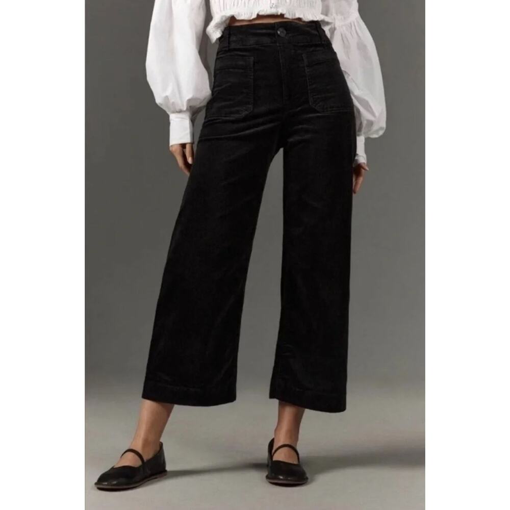 Maeve Anthropologie The Colette Pant US 27 Wide Leg Crop Black Corduroy NEW - Picture 2 of 15